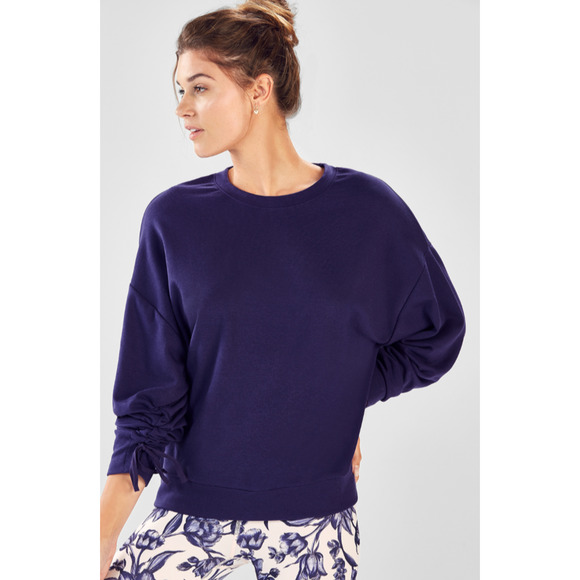 Fabletics Sadie Scrunched Sleeve Pullover L Large Soft Fleece Lined Sweater - Picture 1 of 12